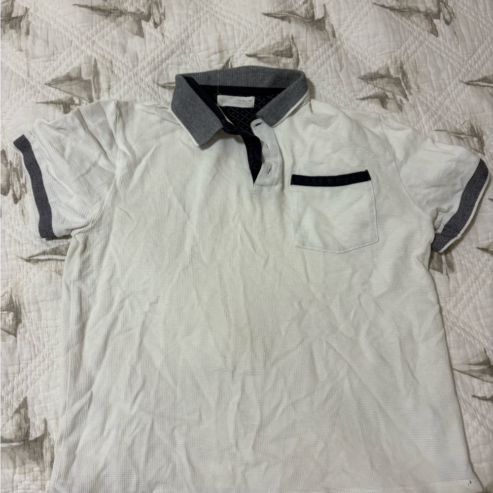 Zara boys size 12  White Polo Shirt with Black Accents